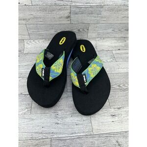 Teva Flip Flops Women's Size 8 Black Blue Yellow Floral Thong Sandals